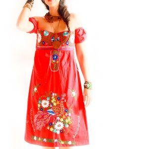 Mexican Dress Embroidered Off Shoulder Boho